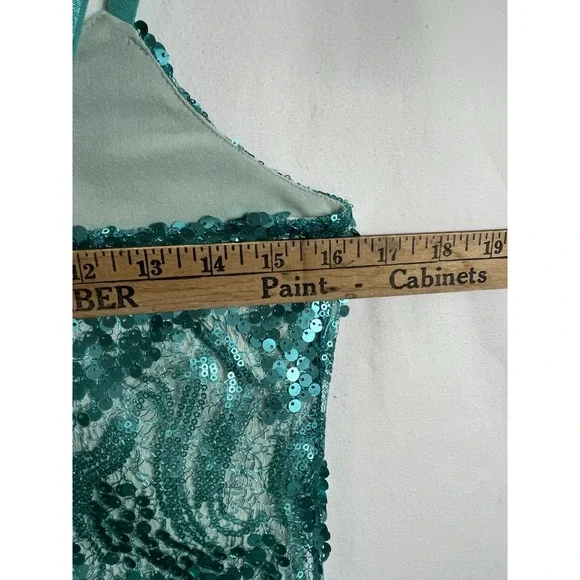 Womens Green Sequin Camisole Top Sparkle Adjustable Spaghetti Strap Sz M - Picture 7 of 8